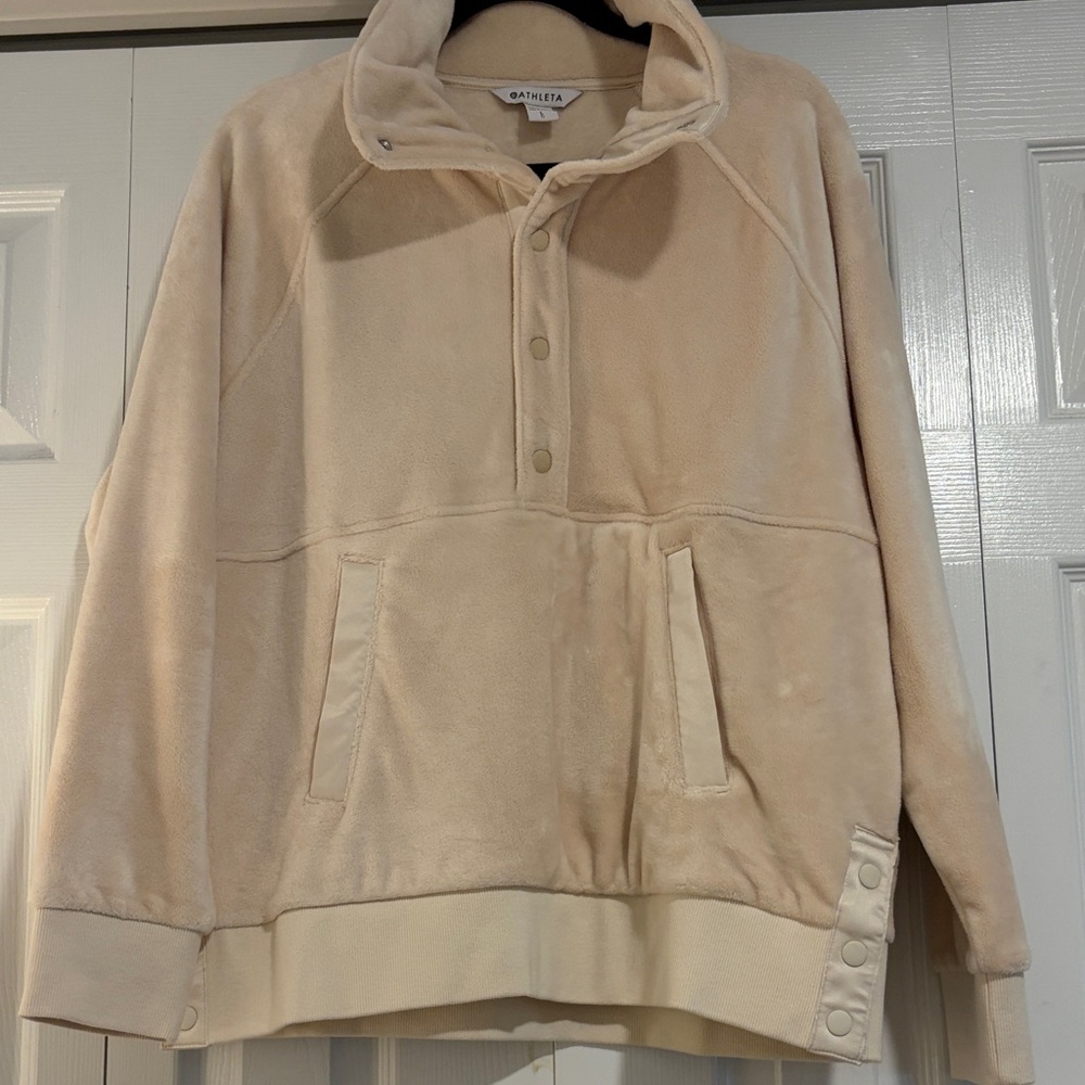 Athleta Cream Snap-Placket Fleece Pullover